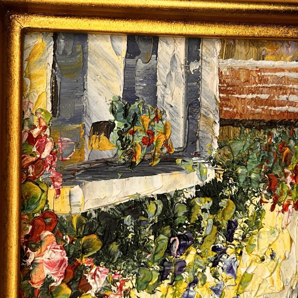 Signed Mediterranean Coastal Village Palette Knife Oil Painting Framed - Picture 8 of 15